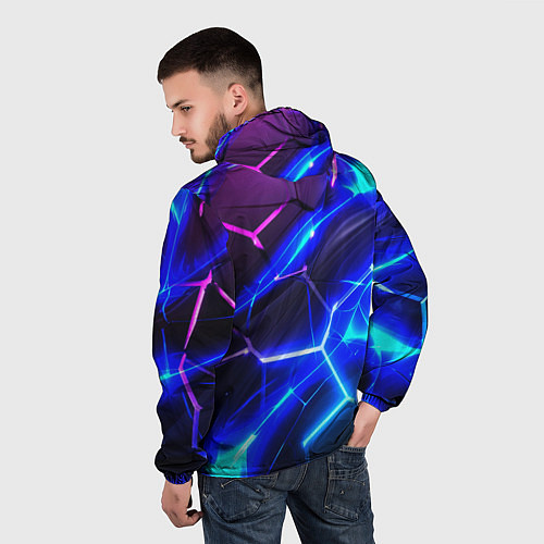Мужская ветровка Микс разломленных плит и неоновое свечения / 3D-Черный – фото 4