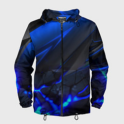 Ветровка с капюшоном мужская Синяя абстракция с плитами, цвет: 3D-черный
