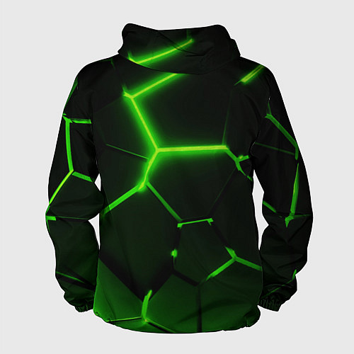 Мужская ветровка Темные зеленые неоновые плиты в разломе / 3D-Белый – фото 2