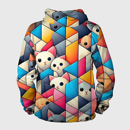 Мужская ветровка Geometric pattern with kittens - ai art / 3D-Белый – фото 2