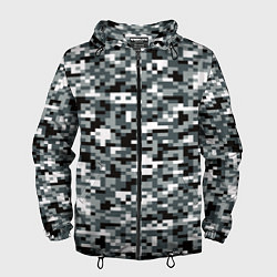 Ветровка с капюшоном мужская Камуфляжные пиксели текстура, цвет: 3D-черный