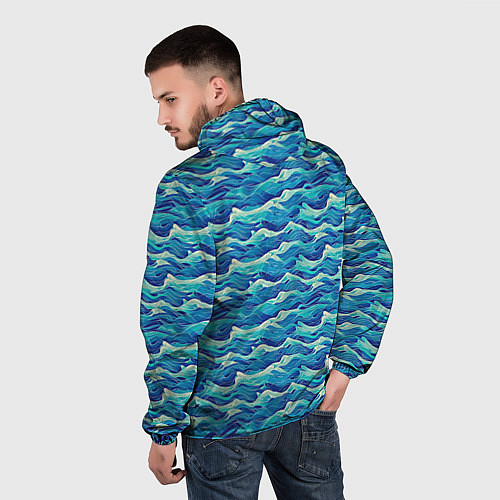 Мужская ветровка Абстрактный волнистый узор в синих тонах / 3D-Черный – фото 4