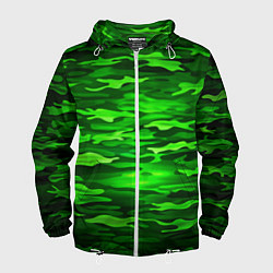 Ветровка с капюшоном мужская Зелёные водоросли-камуфляж, цвет: 3D-белый