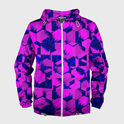 Ветровка с капюшоном мужская Абстракция темно фиолетовый геометрический фон, цвет: 3D-белый