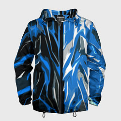 Ветровка с капюшоном мужская Синяя абстракция на чёрно-белом фоне, цвет: 3D-черный