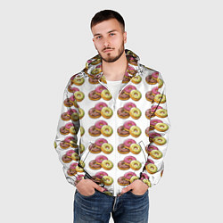 Ветровка с капюшоном мужская Пончики-фастфуд паттерн, цвет: 3D-белый — фото 2