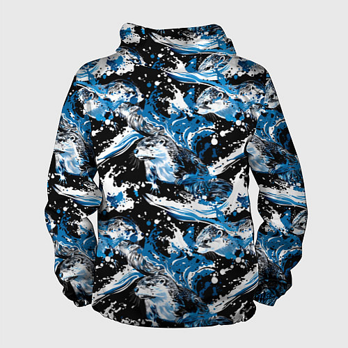 Мужская ветровка Выдры в речке на волнах - паттерн / 3D-Белый – фото 2