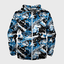 Ветровка с капюшоном мужская Выдры в речке на волнах - паттерн, цвет: 3D-белый