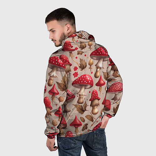 Мужская ветровка Грибные шляпки мухоморов / 3D-Черный – фото 4