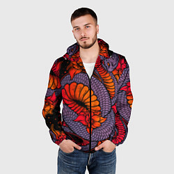 Ветровка с капюшоном мужская Цветы и змея - Японский стиль, цвет: 3D-черный — фото 2