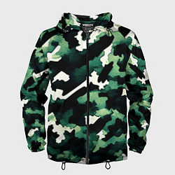 Ветровка с капюшоном мужская Яркий зелёный камуфляж, цвет: 3D-черный