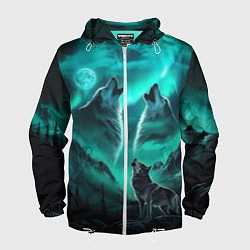 Мужская ветровка Волки воют на луну и северное сияние