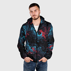 Ветровка с капюшоном мужская Цветные клубы дыма, цвет: 3D-черный — фото 2