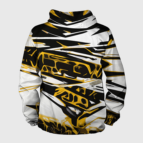 Мужская ветровка Жёлто-чёрная агрессивная абстракция на белом фоне / 3D-Белый – фото 2