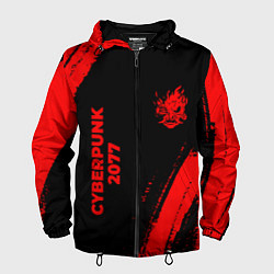Ветровка с капюшоном мужская Cyberpunk 2077 - red gradient вертикально, цвет: 3D-черный