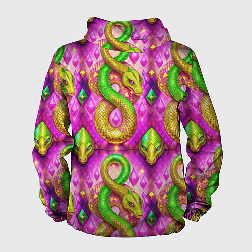 Мужская ветровка Желто-зеленые змеи паттерн / 3D-Белый – фото 2