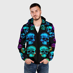 Ветровка с капюшоном мужская Neon skulls - ai art pattern, цвет: 3D-черный — фото 2