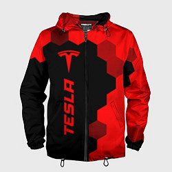 Ветровка с капюшоном мужская Tesla - red gradient по-вертикали, цвет: 3D-черный