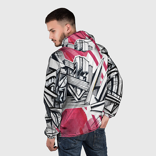 Мужская ветровка Скетч архитектуры - акварельная абстракция / 3D-Черный – фото 4