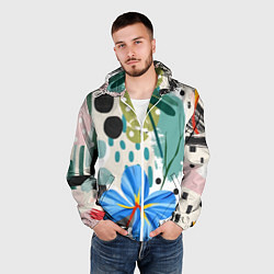 Ветровка с капюшоном мужская Цветы горошек абстракция, цвет: 3D-белый — фото 2