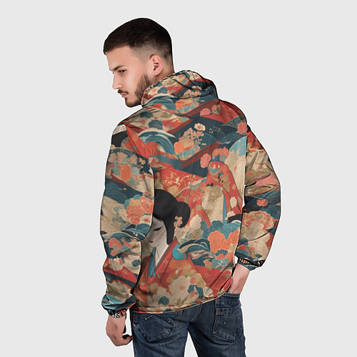 Мужская ветровка Японский орнамент с девушкой / 3D-Черный – фото 4