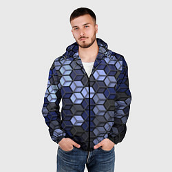 Ветровка с капюшоном мужская Серо синие соты, цвет: 3D-черный — фото 2