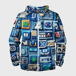 Ветровка с капюшоном мужская Пэчворк с геймерскими знаками, цвет: 3D-белый