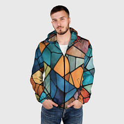 Ветровка с капюшоном мужская Мозаика цветное стекло, цвет: 3D-черный — фото 2