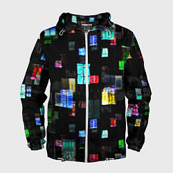 Ветровка с капюшоном мужская Окна ночного города, цвет: 3D-белый