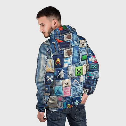 Мужская ветровка Minecraft на пэчворк джинсах / 3D-Черный – фото 4