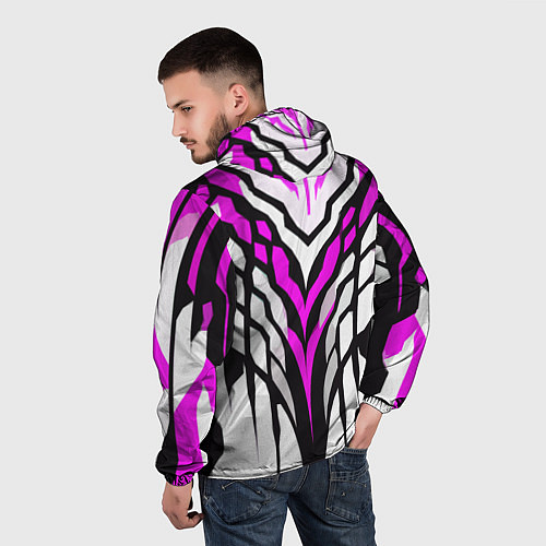Мужская ветровка Агрессивные чёрно-розовые полосы на белом фоне / 3D-Черный – фото 4