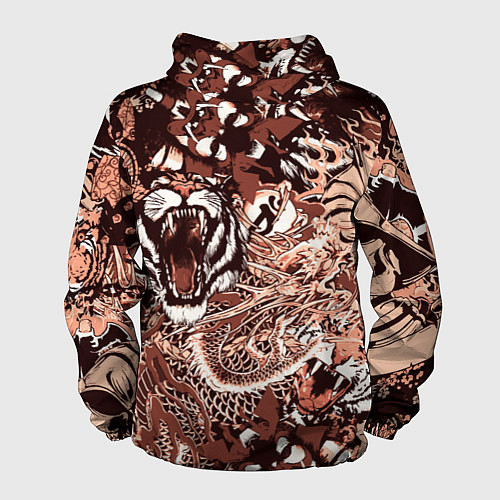 Мужская ветровка Тигр дракон и самурай / 3D-Белый – фото 2