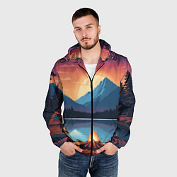 Ветровка с капюшоном мужская В лесу с палаткой, цвет: 3D-черный — фото 2