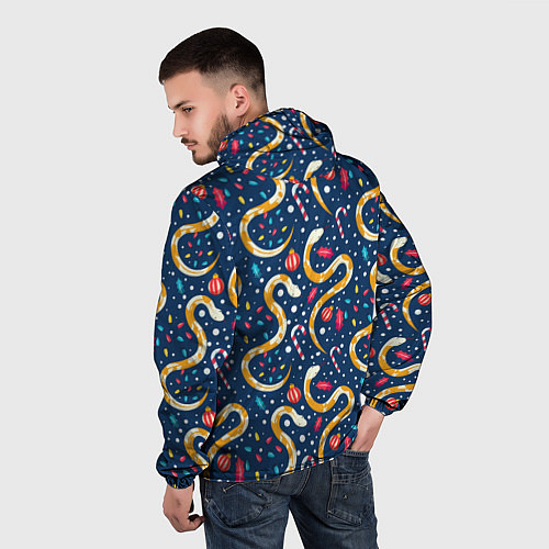 Мужская ветровка Новогодний паттерн символ года 2025 / 3D-Черный – фото 4