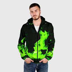 Ветровка с капюшоном мужская Кислотный зелёный огонь, цвет: 3D-черный — фото 2