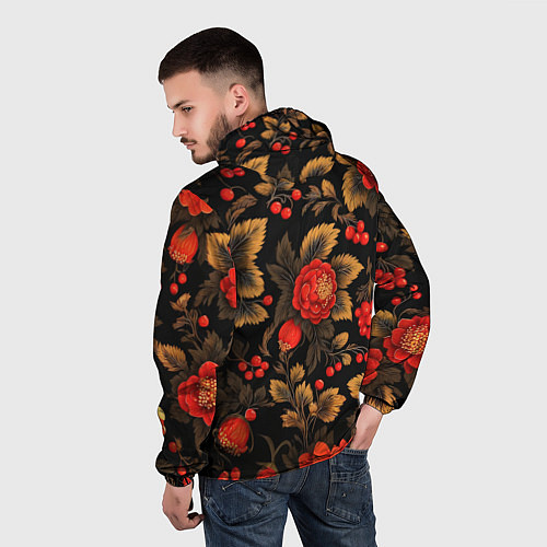 Мужская ветровка Русская хохлома, цветы, паттерн / 3D-Черный – фото 4