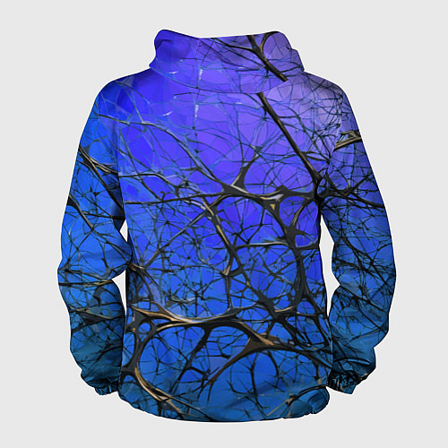 Мужская ветровка Чёрные волокна и синий фон абстракция / 3D-Белый – фото 2