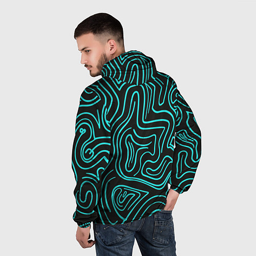 Мужская ветровка Абстракция из бирюзовых полос / 3D-Черный – фото 4