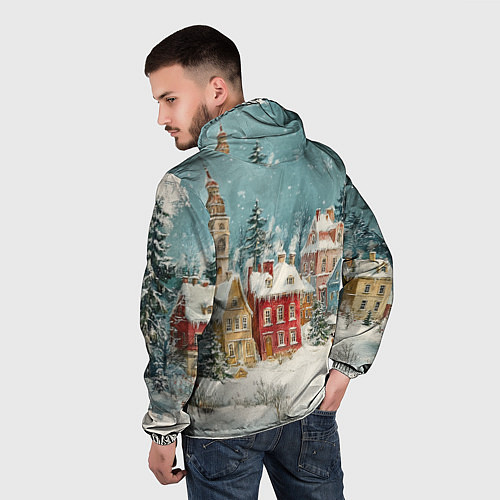 Мужская ветровка Праздничный новогодний город / 3D-Черный – фото 4