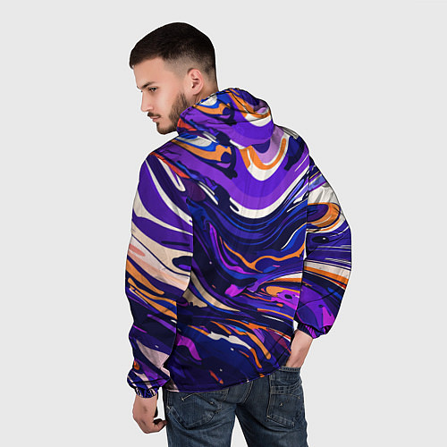 Мужская ветровка Разноцветная абстракция разводов / 3D-Черный – фото 4
