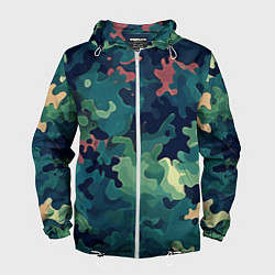 Ветровка с капюшоном мужская Армейский камуфляж зеленый, цвет: 3D-белый