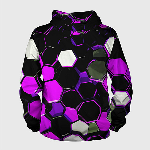 Мужская ветровка Розово-белые шестиугольники на чёрном фоне / 3D-Белый – фото 2