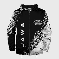Ветровка с капюшоном мужская Jawa - следы от шин, цвет: 3D-черный