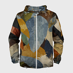 Ветровка с капюшоном мужская Акварельные листья абстракция, цвет: 3D-белый