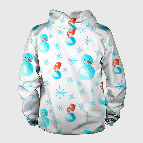 Мужская ветровка Зимний новогодний узор со снеговиками и снежинками / 3D-Белый – фото 2