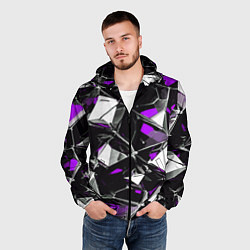 Ветровка с капюшоном мужская Фиолетово-белый паттерн на чёрном фоне, цвет: 3D-черный — фото 2