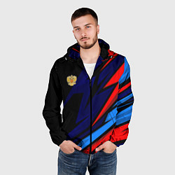 Ветровка с капюшоном мужская Российский герб - Темные цвета, цвет: 3D-черный — фото 2