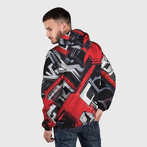 Мужская ветровка Красно-белый техно паттерн / 3D-Черный – фото 4