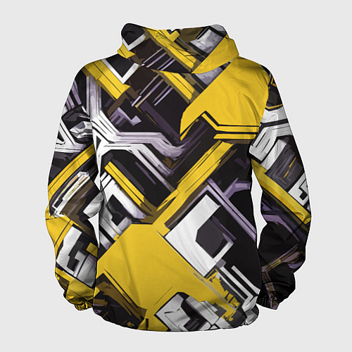 Мужская ветровка Бело-жёлтый техно паттерн на чёрном фоне / 3D-Белый – фото 2