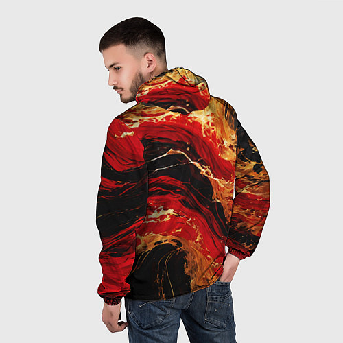 Мужская ветровка Красно-золотые брызги на чёрном фоне / 3D-Черный – фото 4